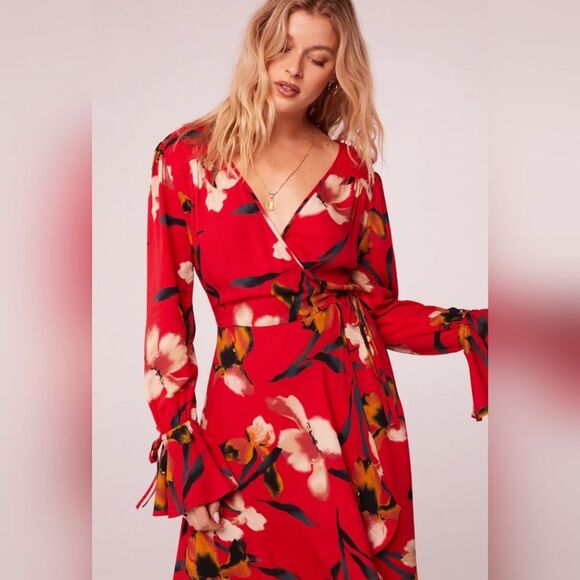 Band of the Free Bohemian High Low Wrap Maxi Dress, XS, Red & Black Floral - Picture 4 of 9